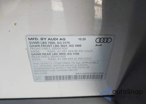 2021 Audi E-Tron Sportback Premium Quattro from USA, damaged, VIN WA11AAGE4MB012455